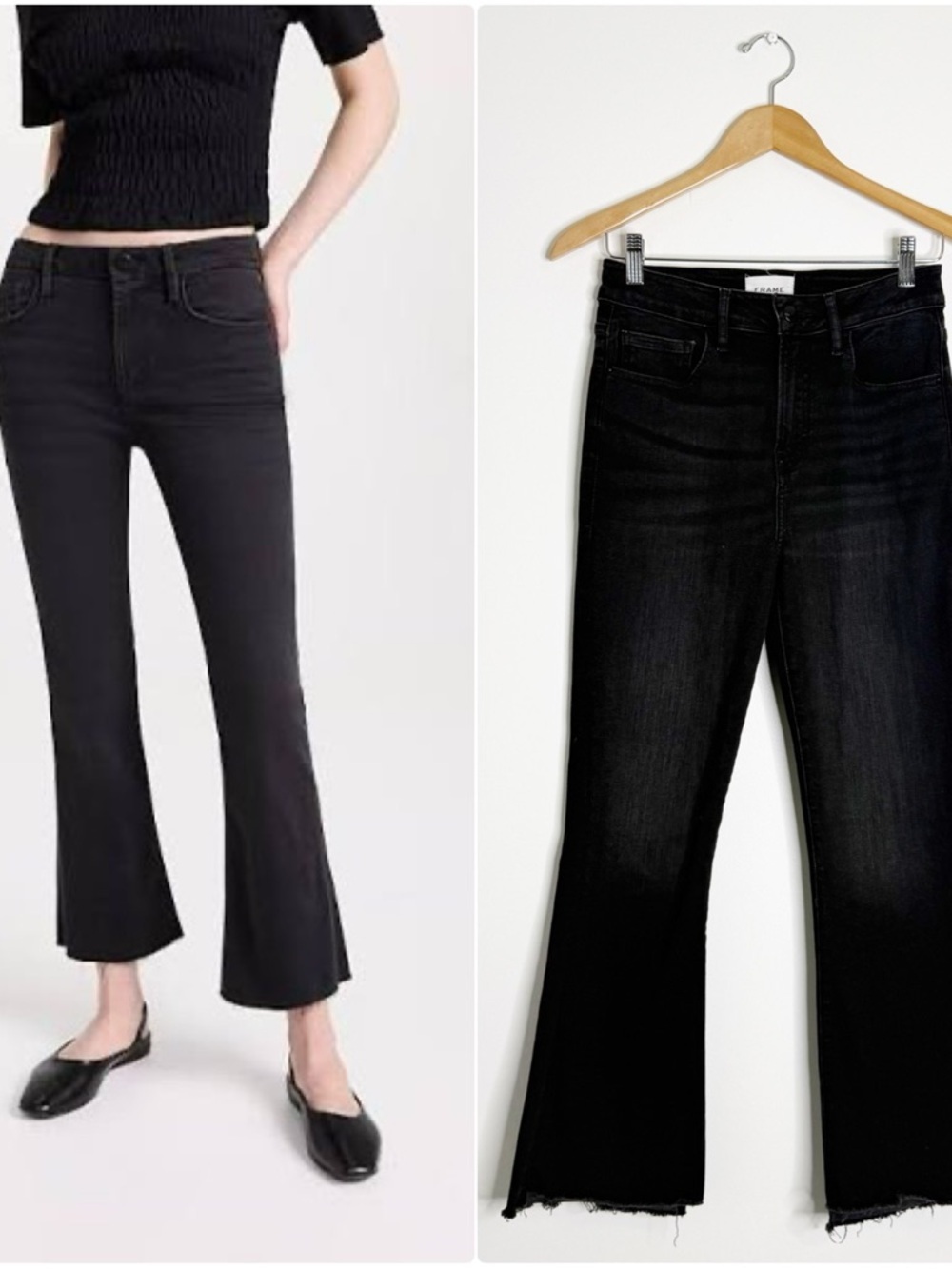 FRAME Le Crop Mini Boot Jeans Black Wash Step Hem Size 27 Revolve